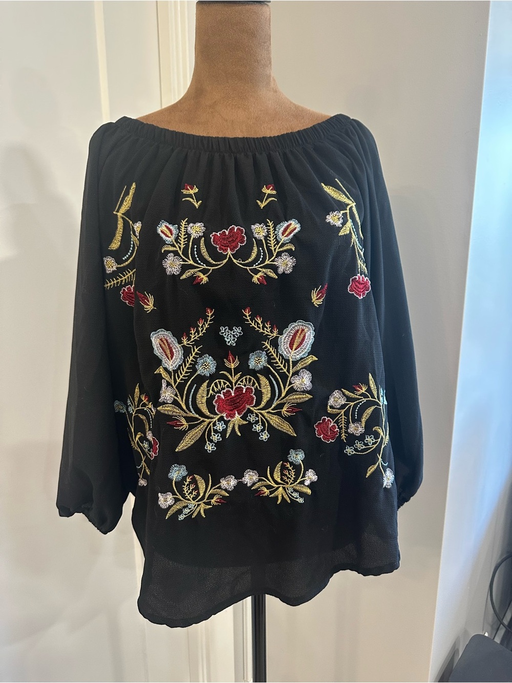Black Embroidered Off-Shoulder Women's Top